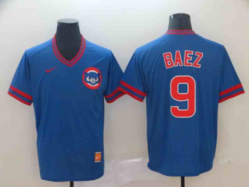 Cubs 9 Javier Baez Blue Throwback Jersey