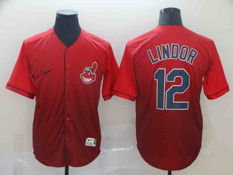 Indians 12 Francisco Lindor Red Drift Fashion Jersey