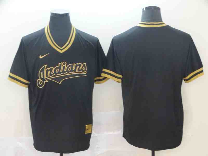 Indians Blank Black Gold Nike Cooperstown Collection Legend V Neck Jersey