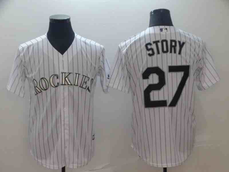 Rockies 27 Trevor Story White Cool Base Jersey