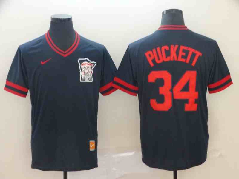 Twins 34 Kirby Puckett Navy Throwback Jersey