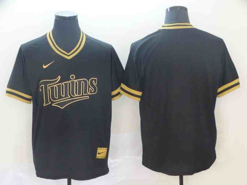 Twins Blank Black Gold Nike Cooperstown Collection Legend V Neck Jersey