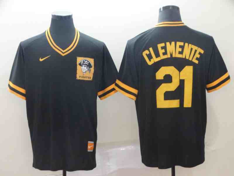 Pirates 21 Roberto Clemente Black Throwback Jersey