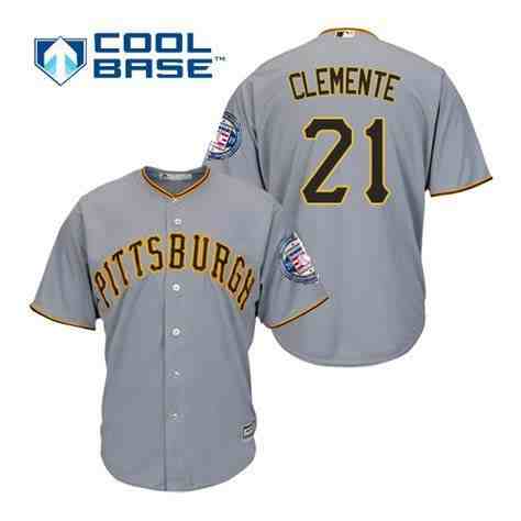 Pirates 21 Roberto Clemente Gray 2019 Hall Of Fame Induction Patch Cool Base Jersey