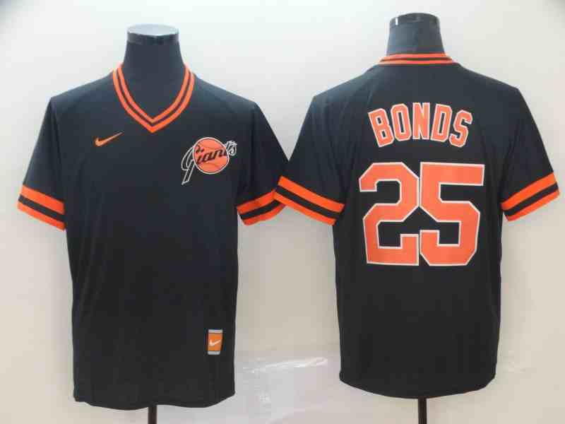 Giants 25 Barry Bonds Black Throwback Jersey