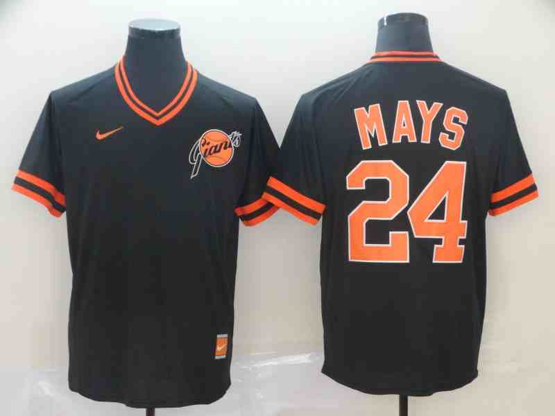 Giants 24 Willie Mays Black Throwback Jersey