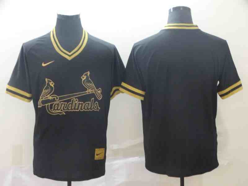Cardinals Blank Black Gold Nike Cooperstown Collection Legend V Neck Jersey