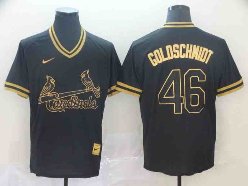 Cardinals 46 Paul Goldschmidt Black Gold Nike Cooperstown Collection Legend V Neck Jersey