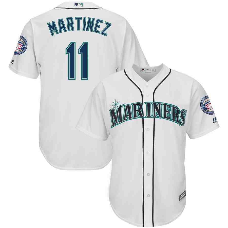 Mariners 11 Edgar Martinez White 2019 Hall of Fame Induction Patch Cool Base Jersey