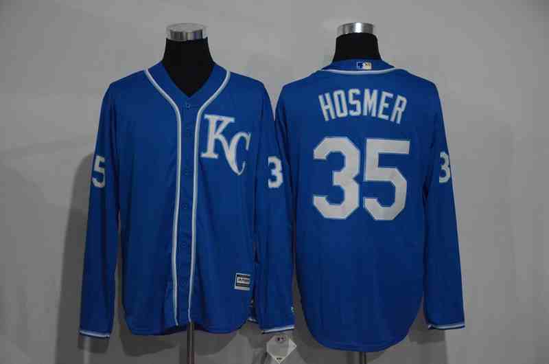 Royals 35 Eric Hosmer Blue Long Sleeve Cool Base Jersey