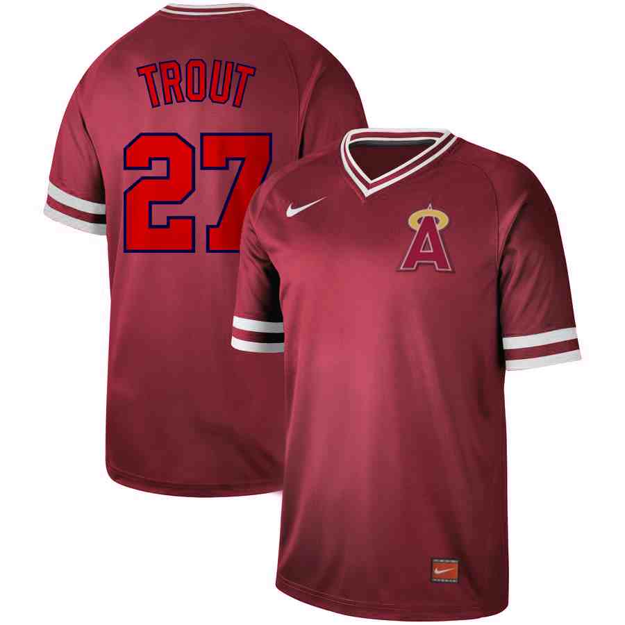 Angels 27 Mike Trout Red Throwback Jersey