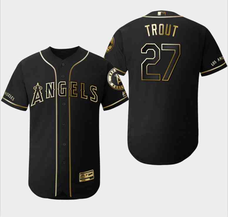 Angels 27 Mike Trout Black Gold Flexbase Jersey