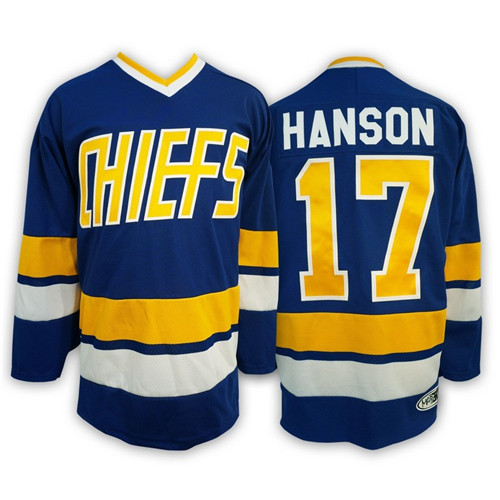 Hanson Brothers 17 Steve Hanson Blue Stitched Movie Jersey