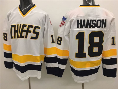 Hanson Brothers 18 Jeff Hanson White Stitched Movie Jersey