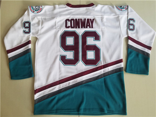 Mighty Ducks 96 Charlie Conway White Ice Hockey Movie Jersey