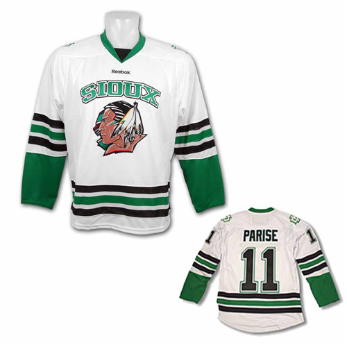 North Dakota Sioux 11 Zach Parise White Ice Hockey Movie Jerseys