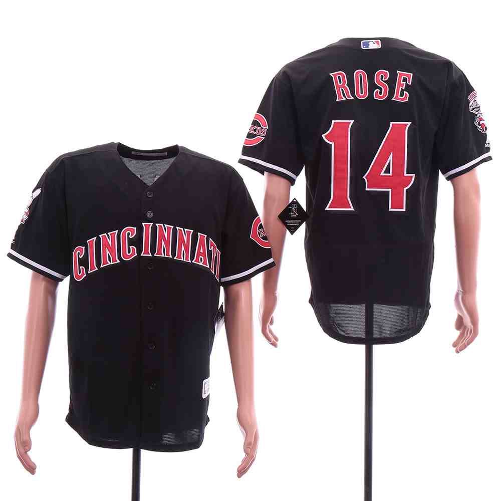 Reds 14 Pete Rose Black Cool Base Jersey