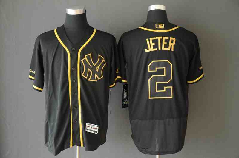 Yankees 2 Derek Jeter Black Gold Flexbase Jersey