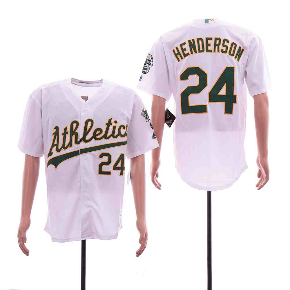 Athletics 24 Rickey Henderson White Cool Base Jersey