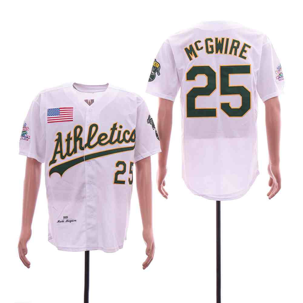 Athletics 25 Mark McGwire White 1989 World Series Cool Base Jersey