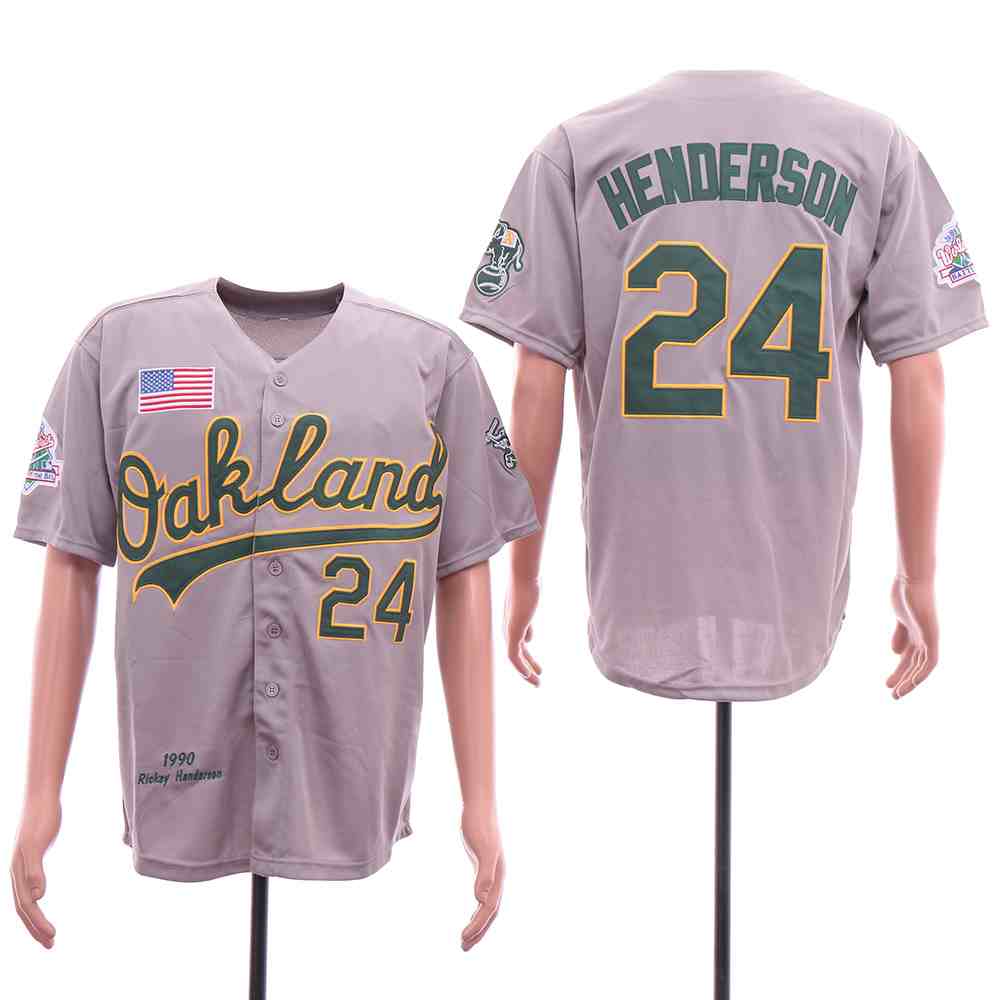 Athletics 24 Rickey Henderson Gray 1989 World Series Jersey