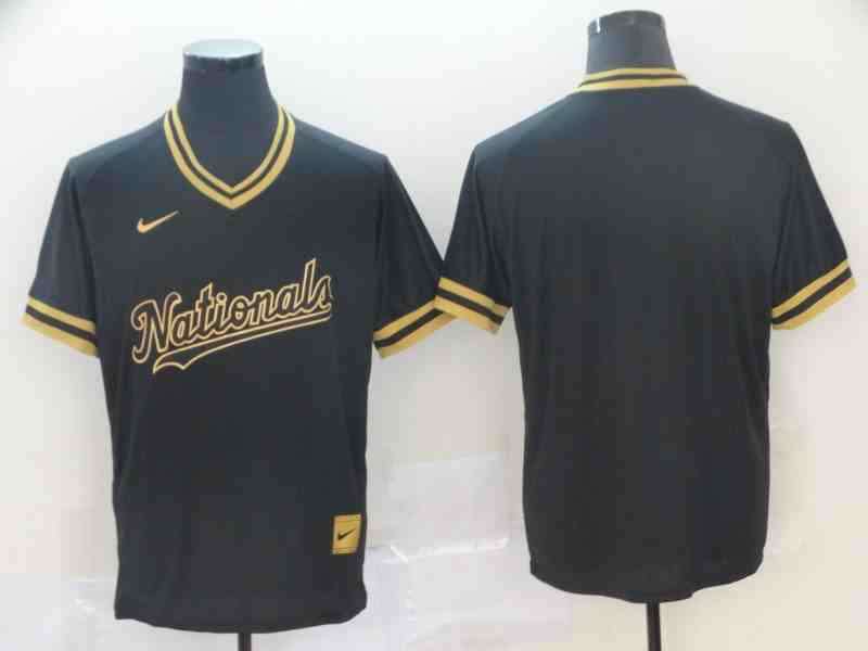 Nationals Blank Black Gold Nike Cooperstown Collection Legend V Neck Jersey