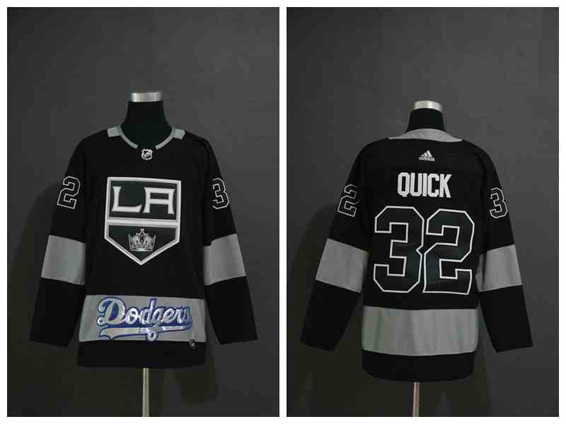 LA Kings With Dodgers 32 Jonathan Quick Black Adidas Jersey