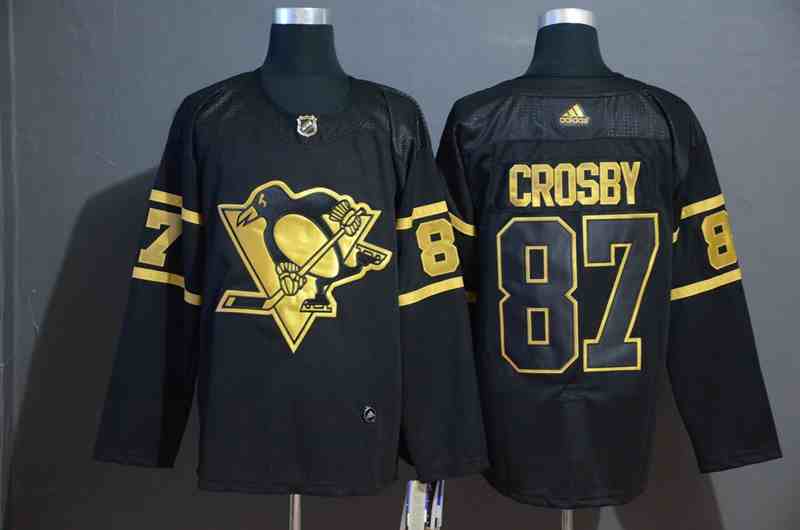 Penguins 87 Sidney Crosby Black Gold Adidas Jersey