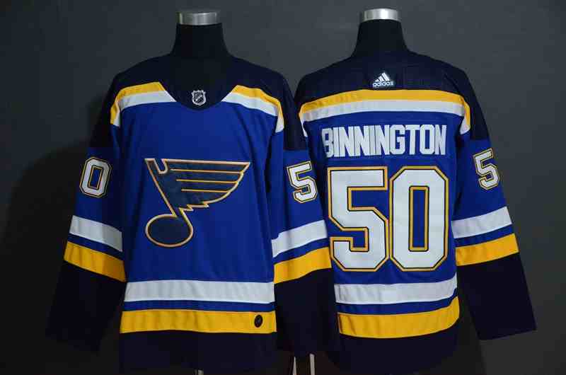 Blues 50 Jordan Binnington Blue Adidas  Jersey
