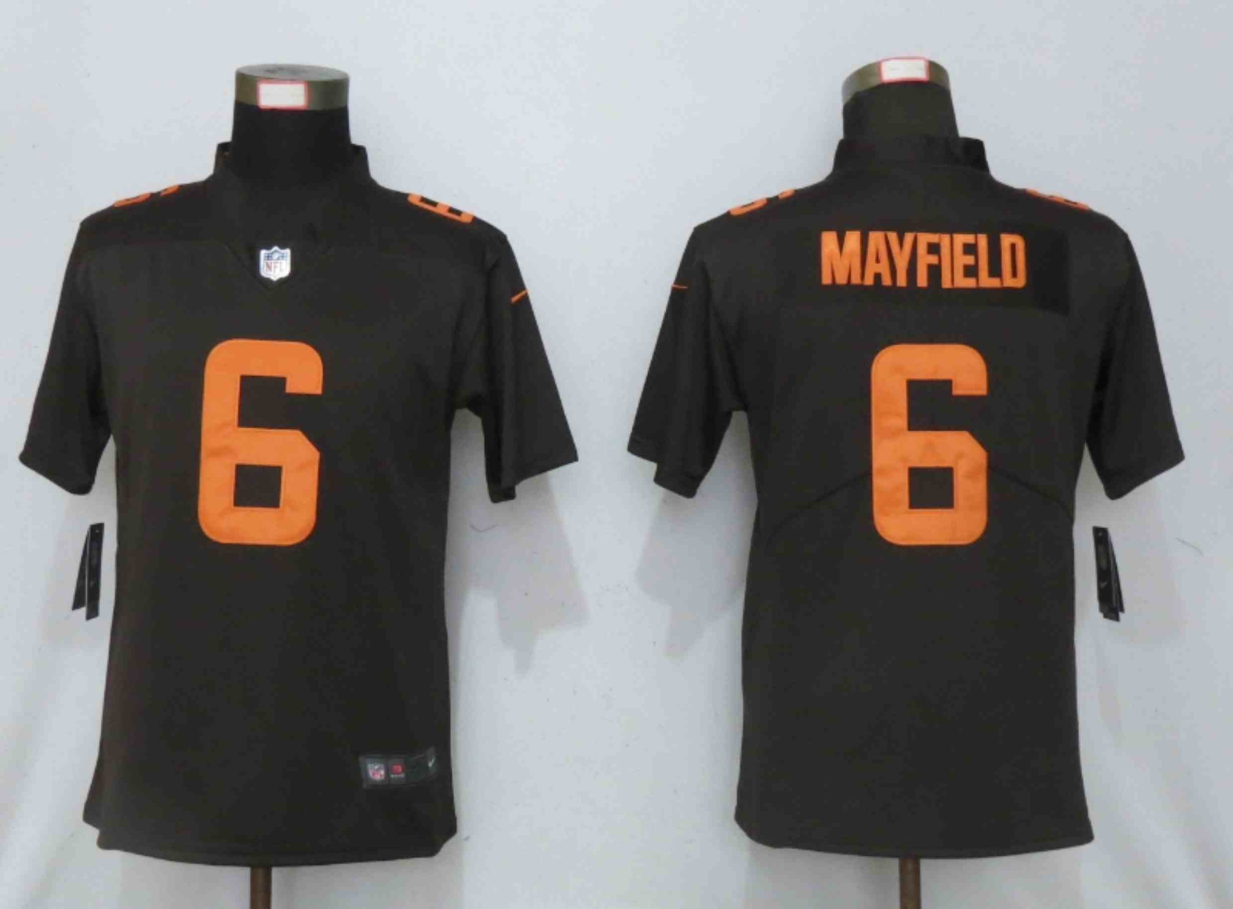 Women New Nike Cleveland Browns 6 Mayfield Brown lternate Vapor Elite Playe