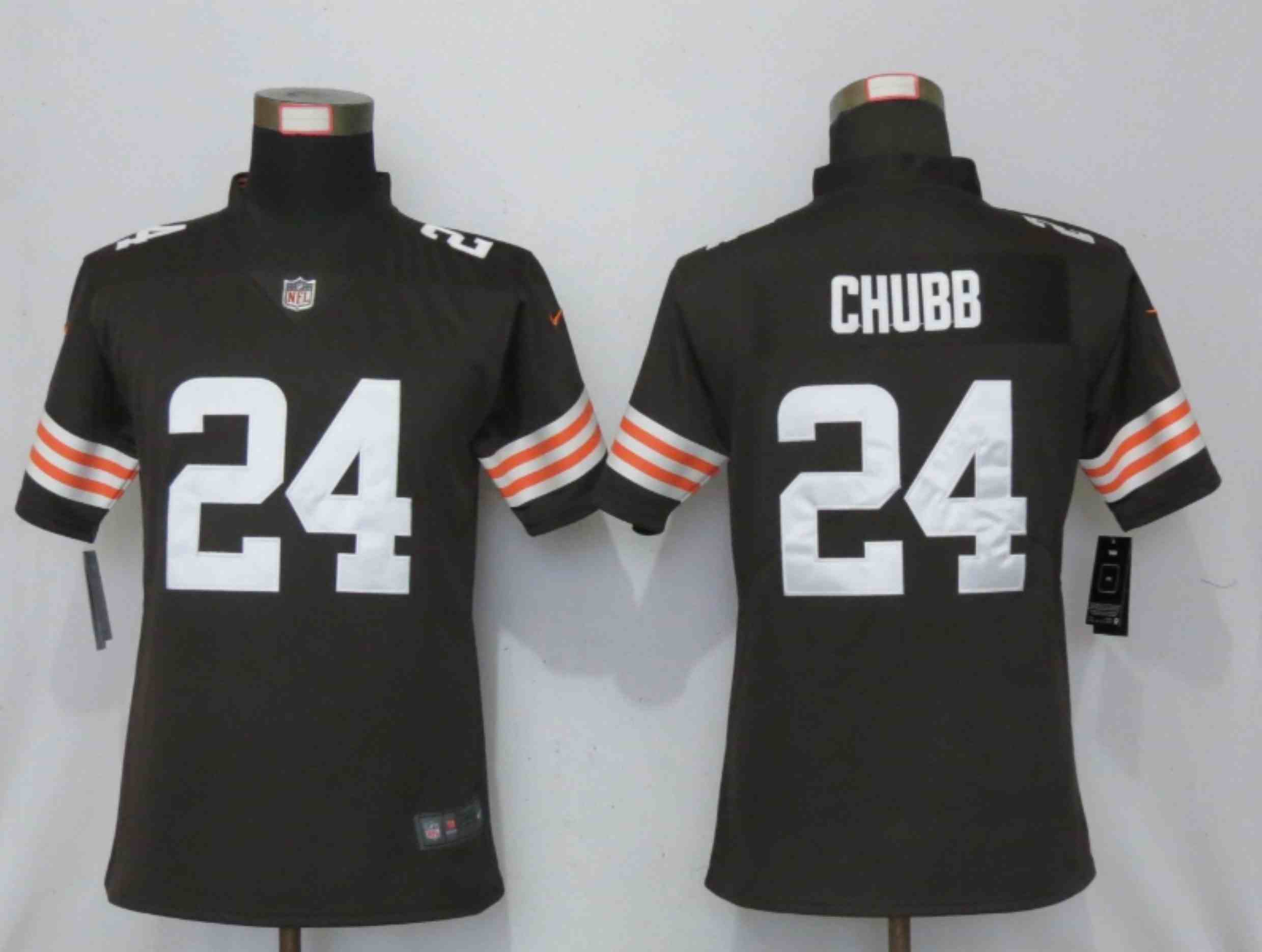 Women New Nike Cleveland Browns 24 Chubb Brown Vapor  Elite Playe