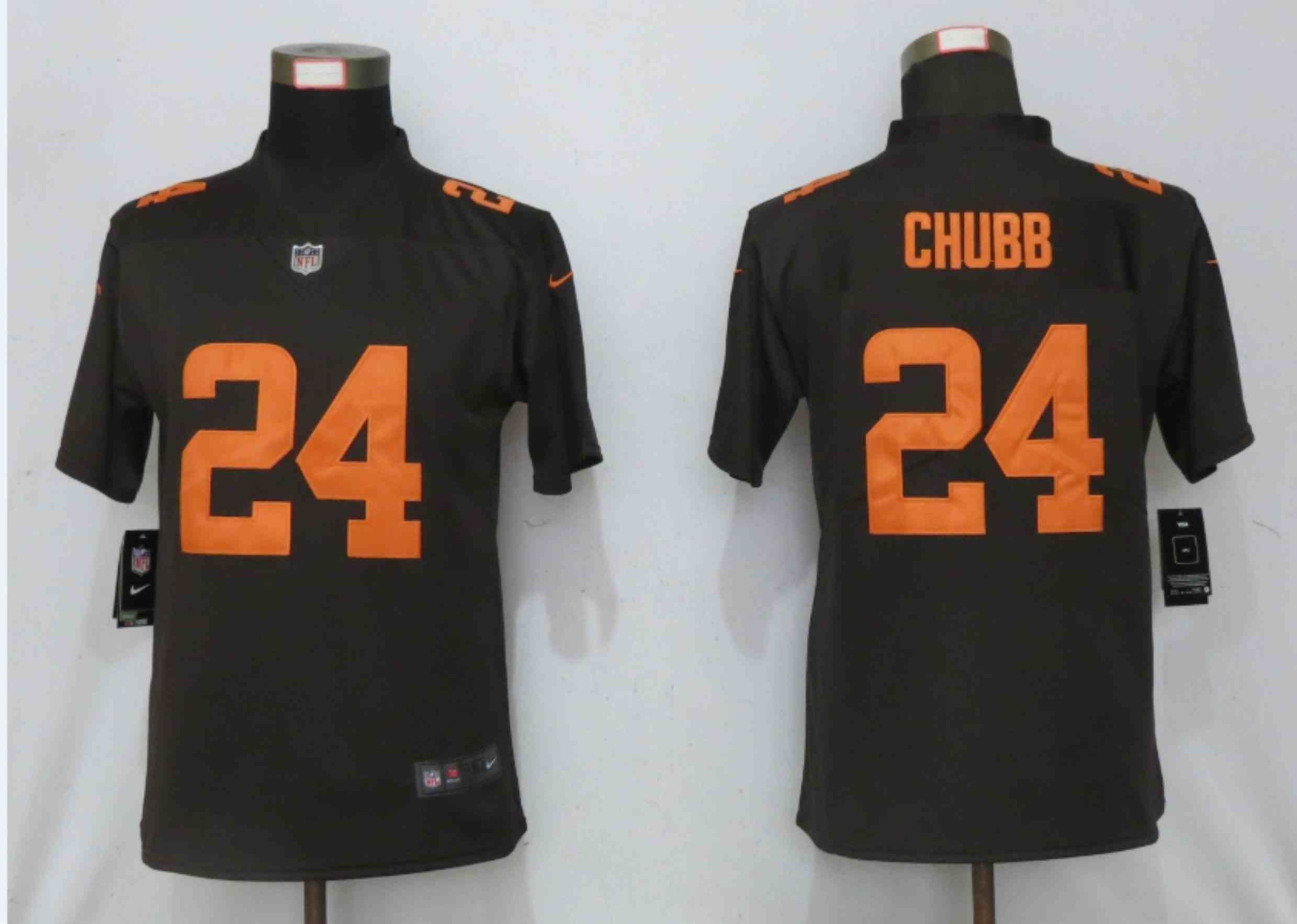 Women New Nike Cleveland Browns 24 Chubb Brown lternate Vapor Elite Playe
