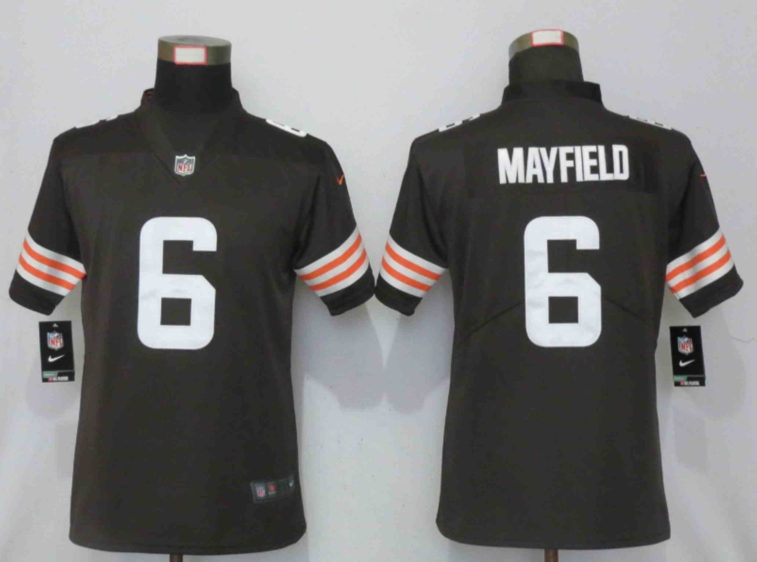 Women New Nike Cleveland Browns 6 Mayfield Brown Vapor  Elite Playe
