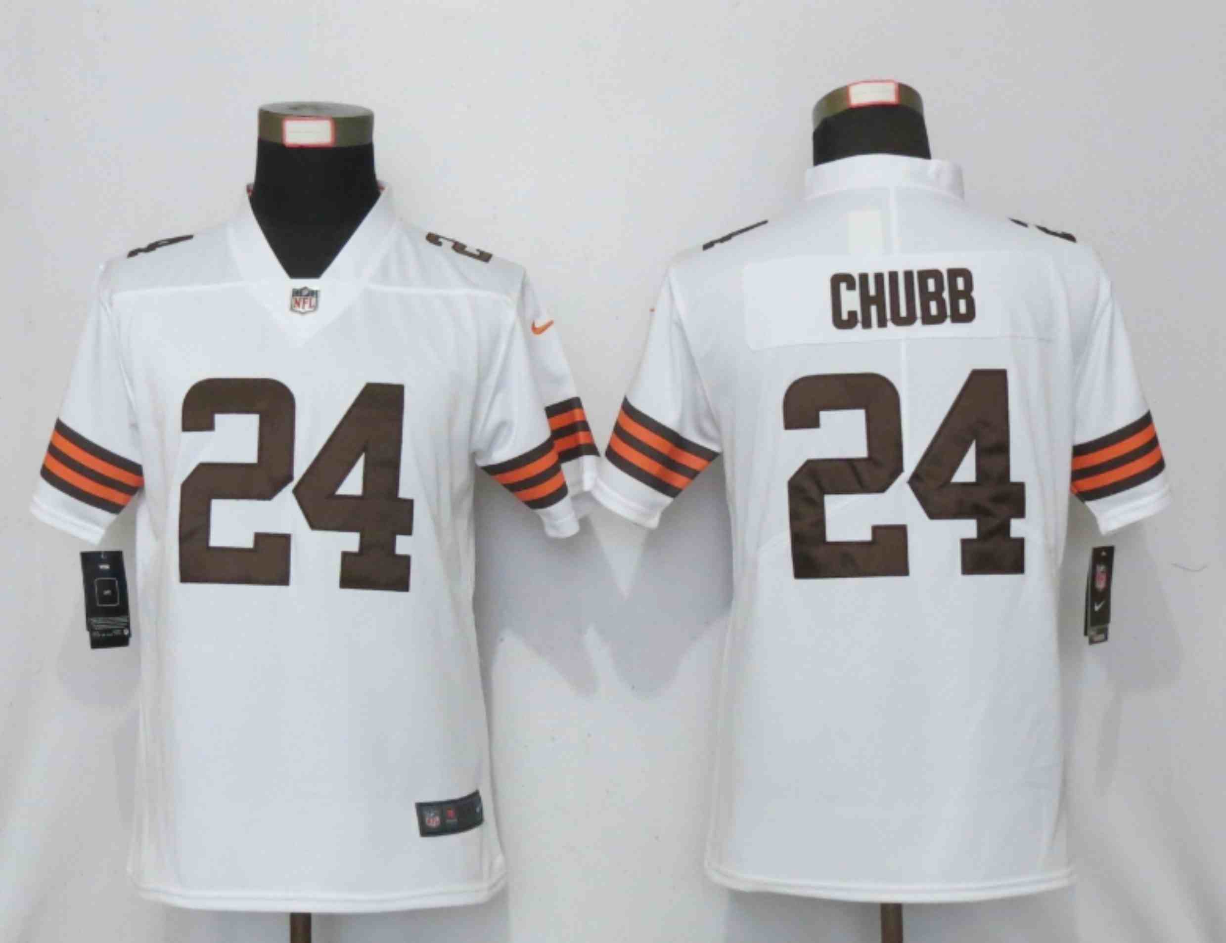 Women New Nike Cleveland Browns 24 Chubb White Vapor  Elite Playe