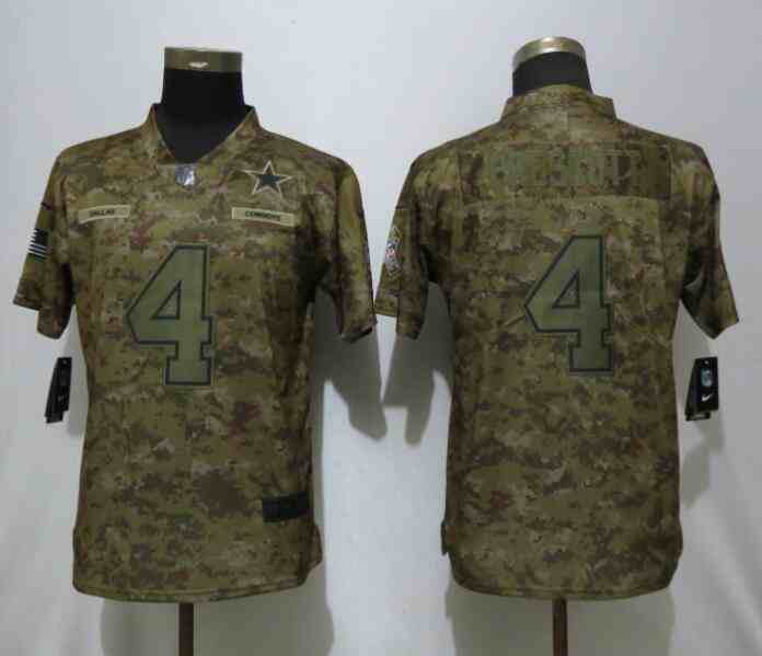 Women New Nike Dallas Cowboys 4 Prescott Nike Camo Salute to Service Limited Jersey