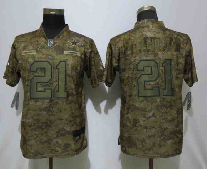 Women New Nike Dallas Cowboys 21 Elliott  Nike Camo Salute to Service Limited Jersey