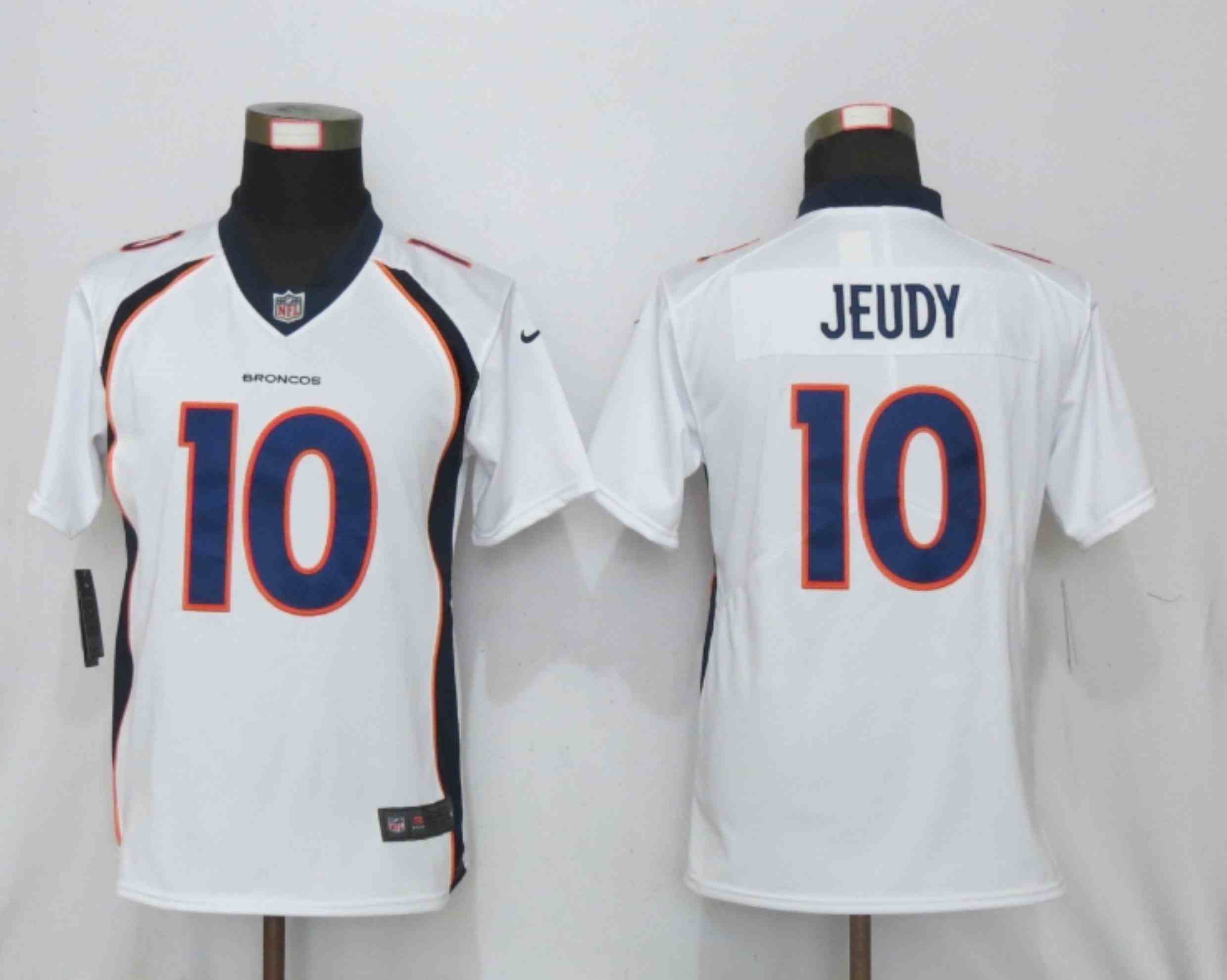 Women NEW Nike Denver Broncos 10 Jeudy Nike White Alternate Vapor Elite Playe
