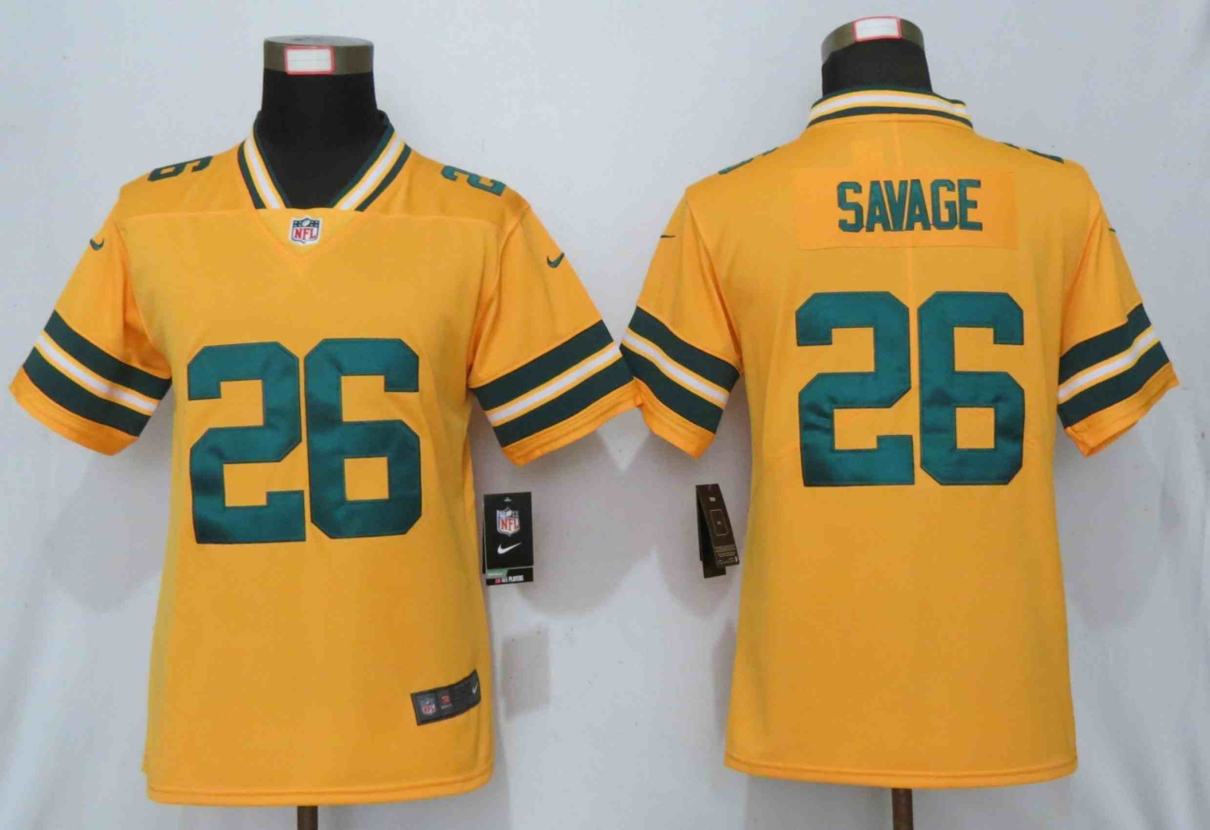 Women New Nike Green Bay Packers 26 Savage 2019 Vapor Untouchable Nike Gold Inverted Elite Playe