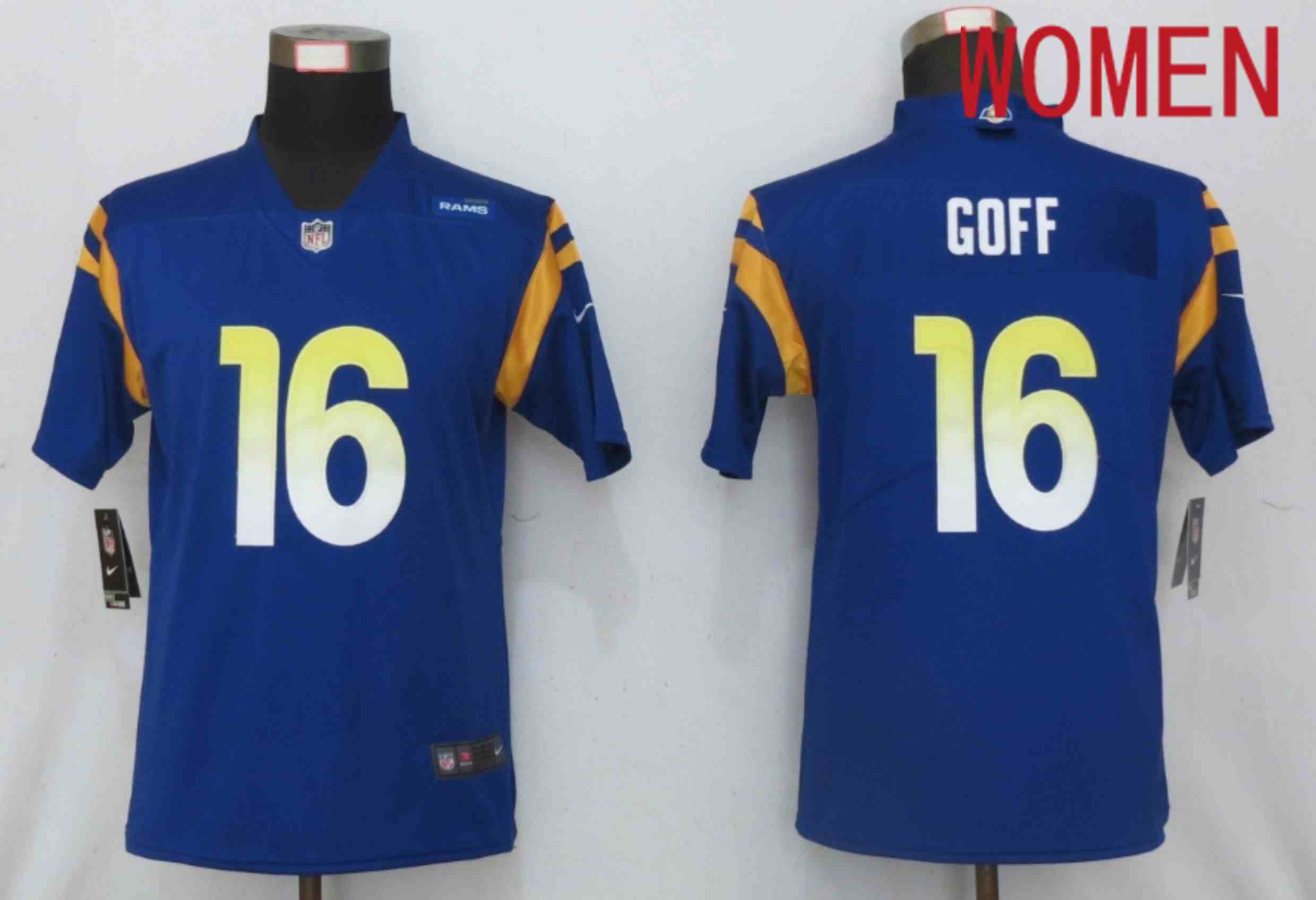 Women Los Angeles Rams 16 Goff Royal Los Angeles Rams Vapor Elite Playe Nike NFL Jerseys