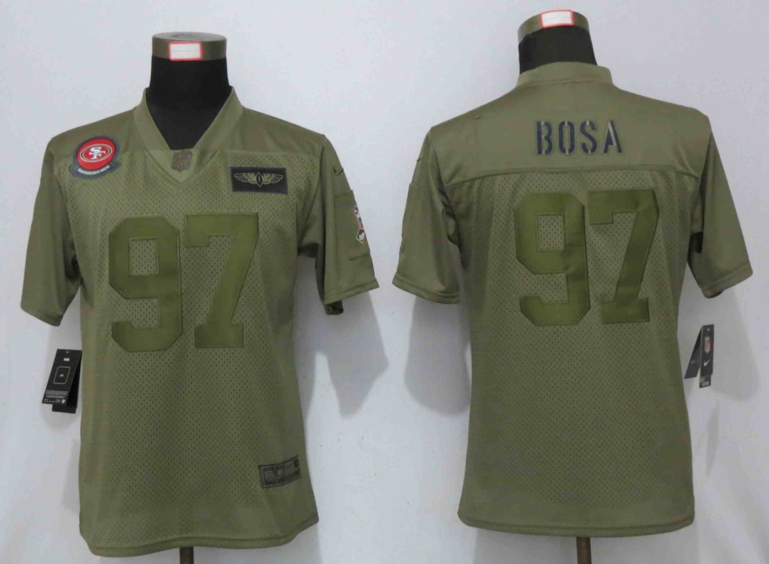 Women New Nike San Francisco 49ers 97 Bosa Nike Camo 2019 Salute to Service Elite Playey