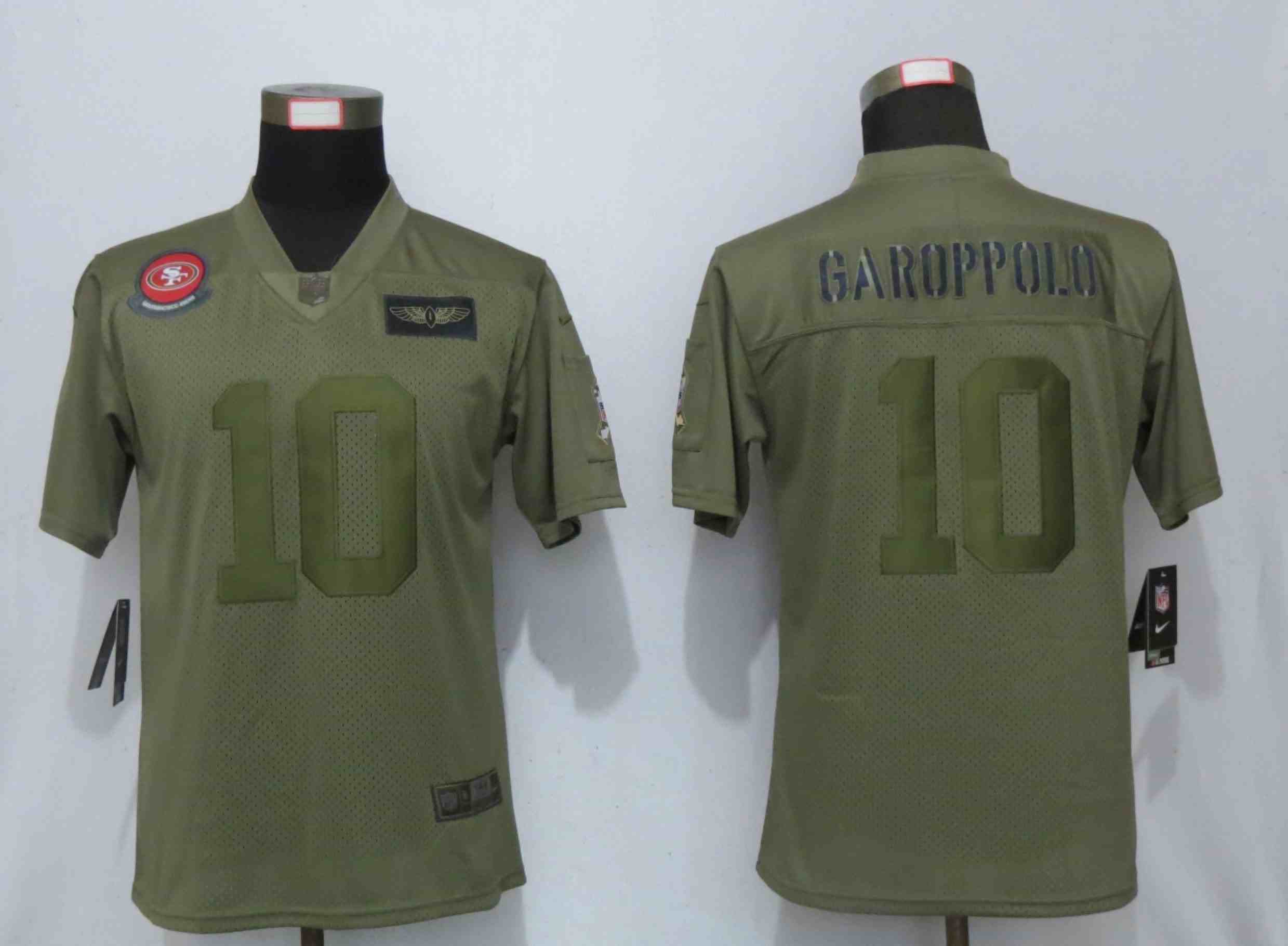 Women New Nike San Francisco 49ers 10 Garoppolo Nike Camo 2019 Salute to Service Elite Playey