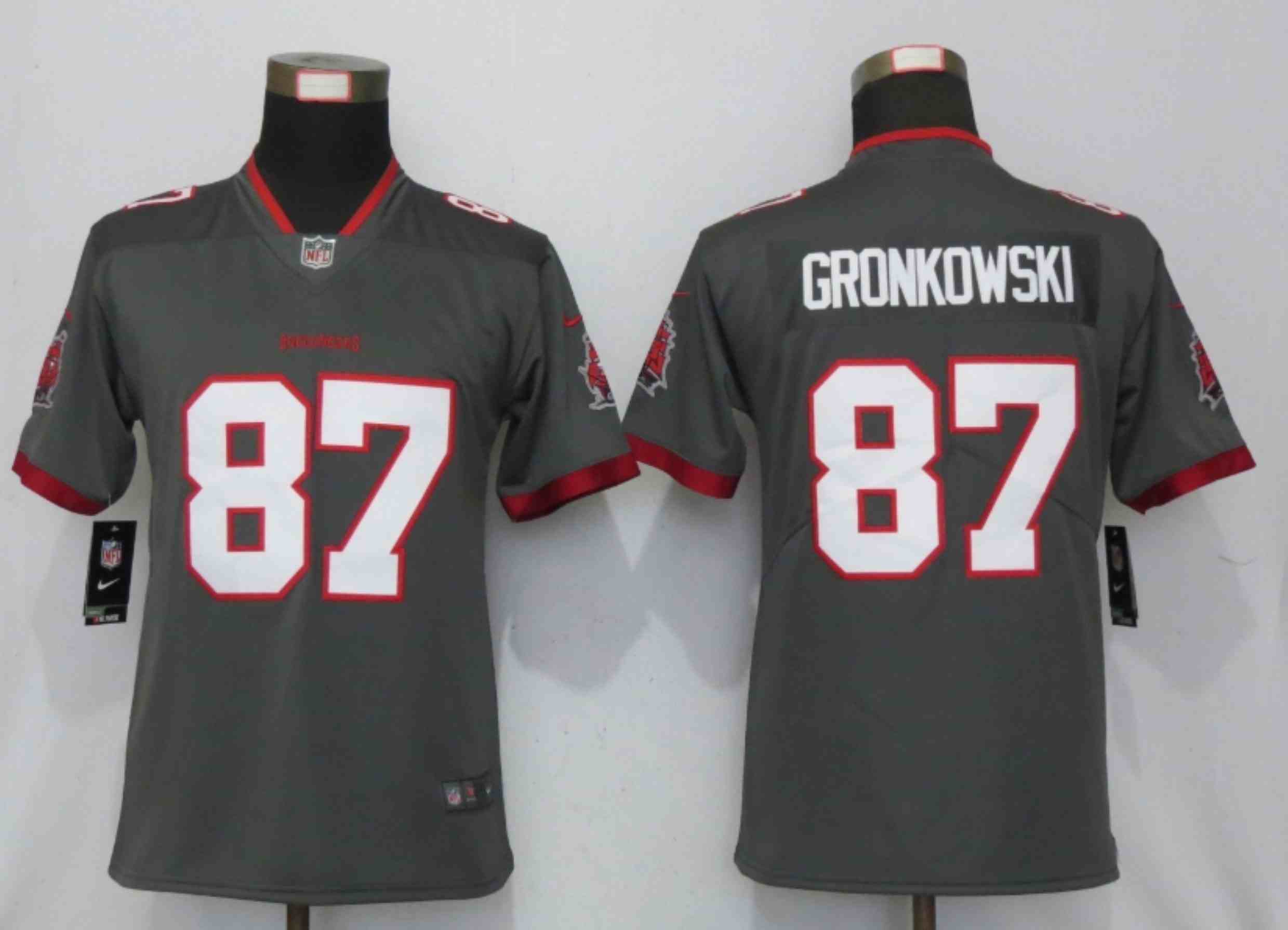 Women New Nike Tampa Bay Buccaneers 87 Gronkowski Nike Pewter Alternate Vapor Elite Playe