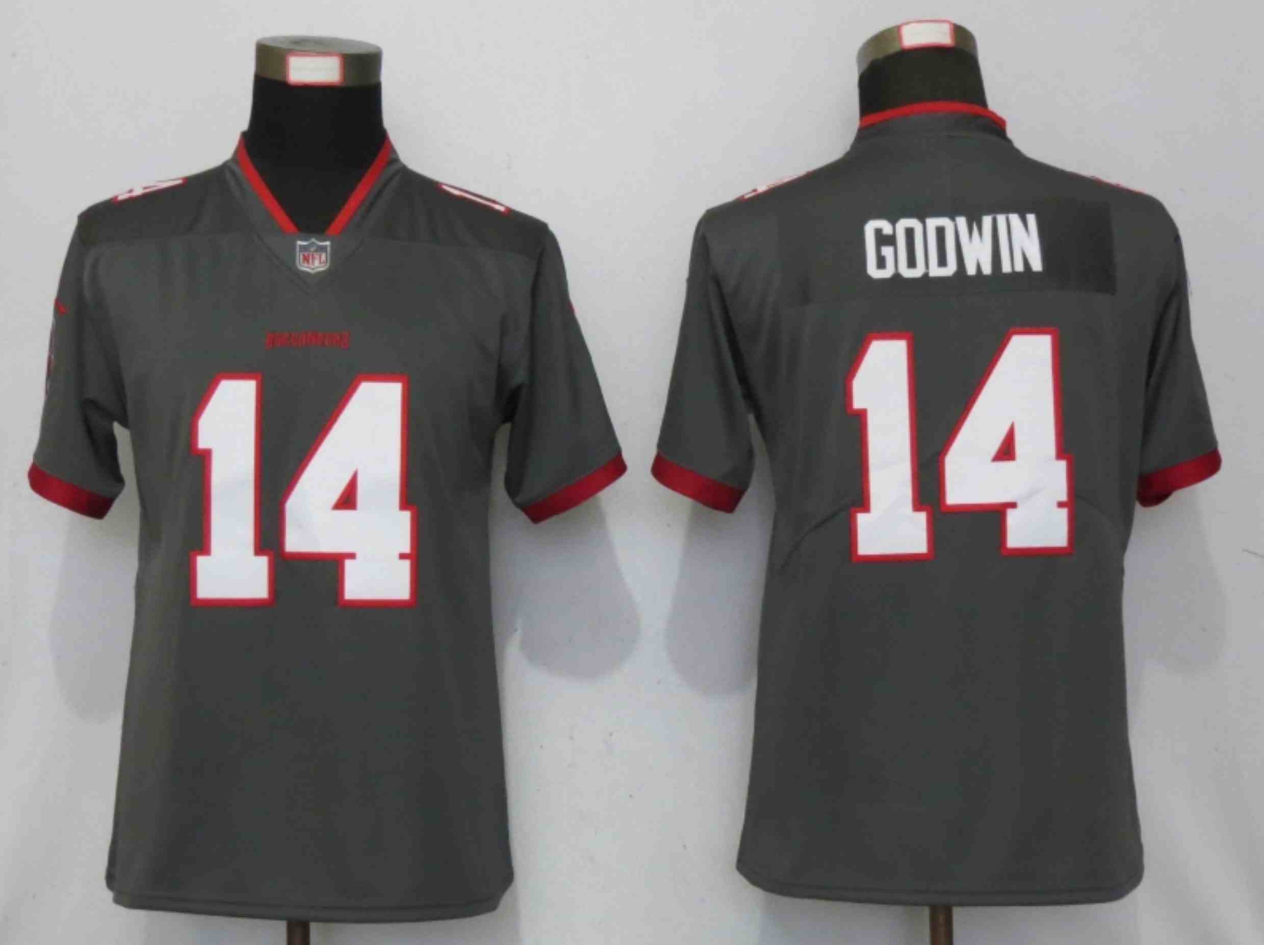 Women New Nike Tampa Bay Buccaneers 14 Godwin Nike Pewter Alternate Vapor Elite Playe