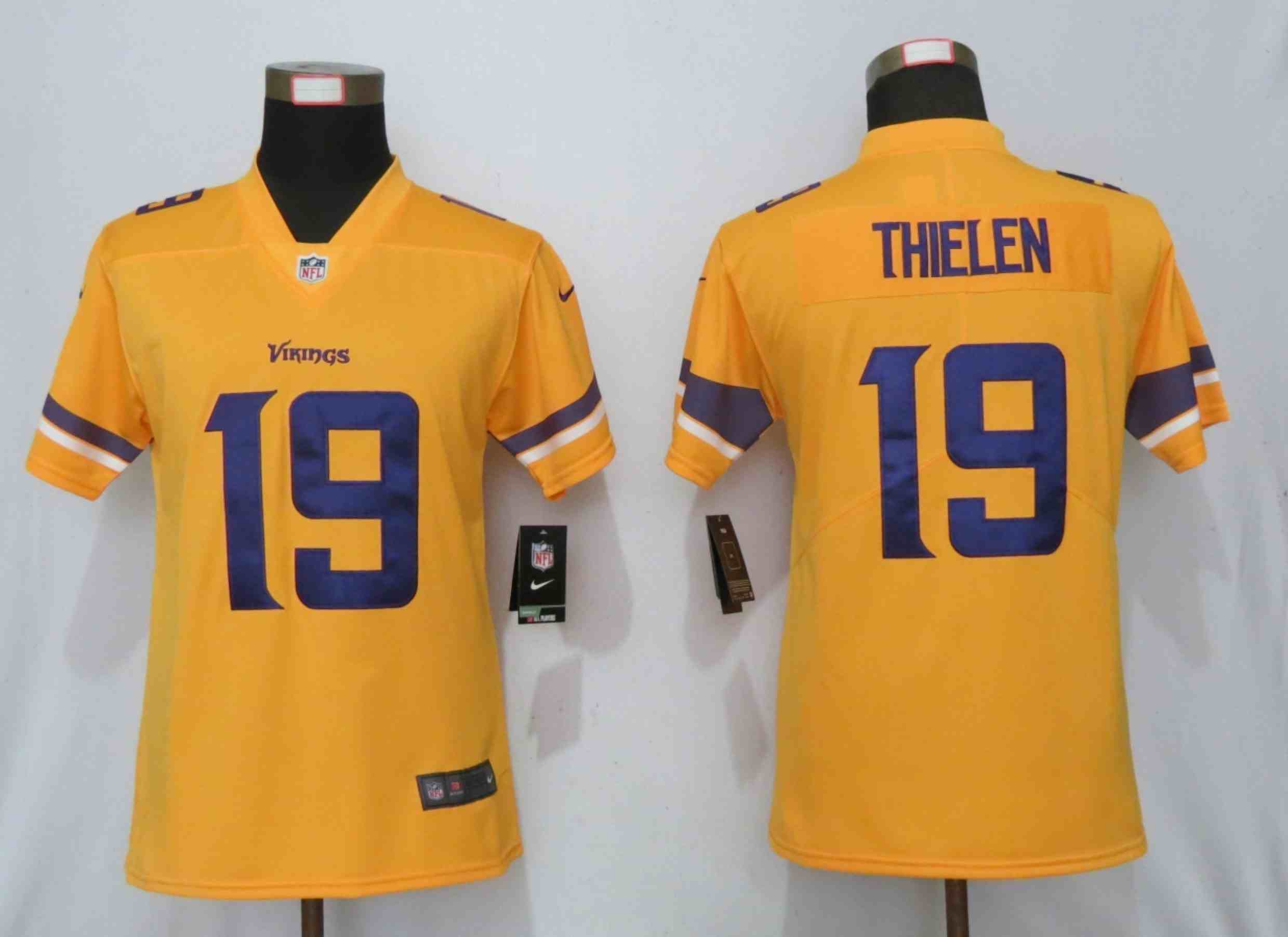 Women NEW Nike Minnesota Vikings 19 Thielen 2019 Vapor Untouchable Nike Gold Inverted Elite Playe