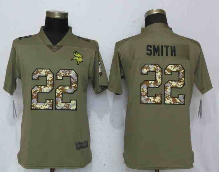 Women New Nike Minnesota Vikings 22 Smith OliveCamo Carson 2017 Salute to Service Elite Player