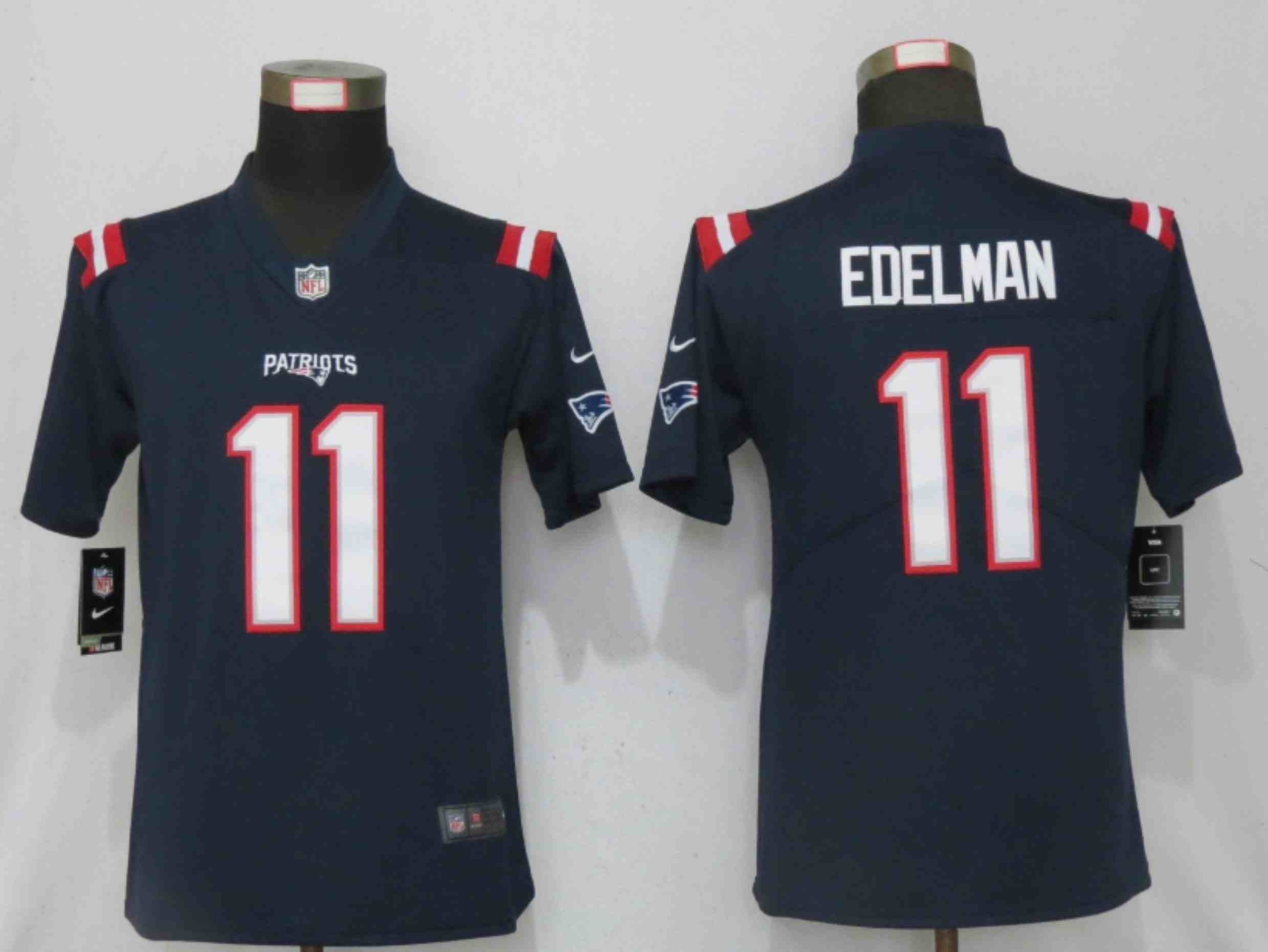 Women New Nike New England Patriots 11 Edelman Nike Blue Alternate Vapor Elite Playe