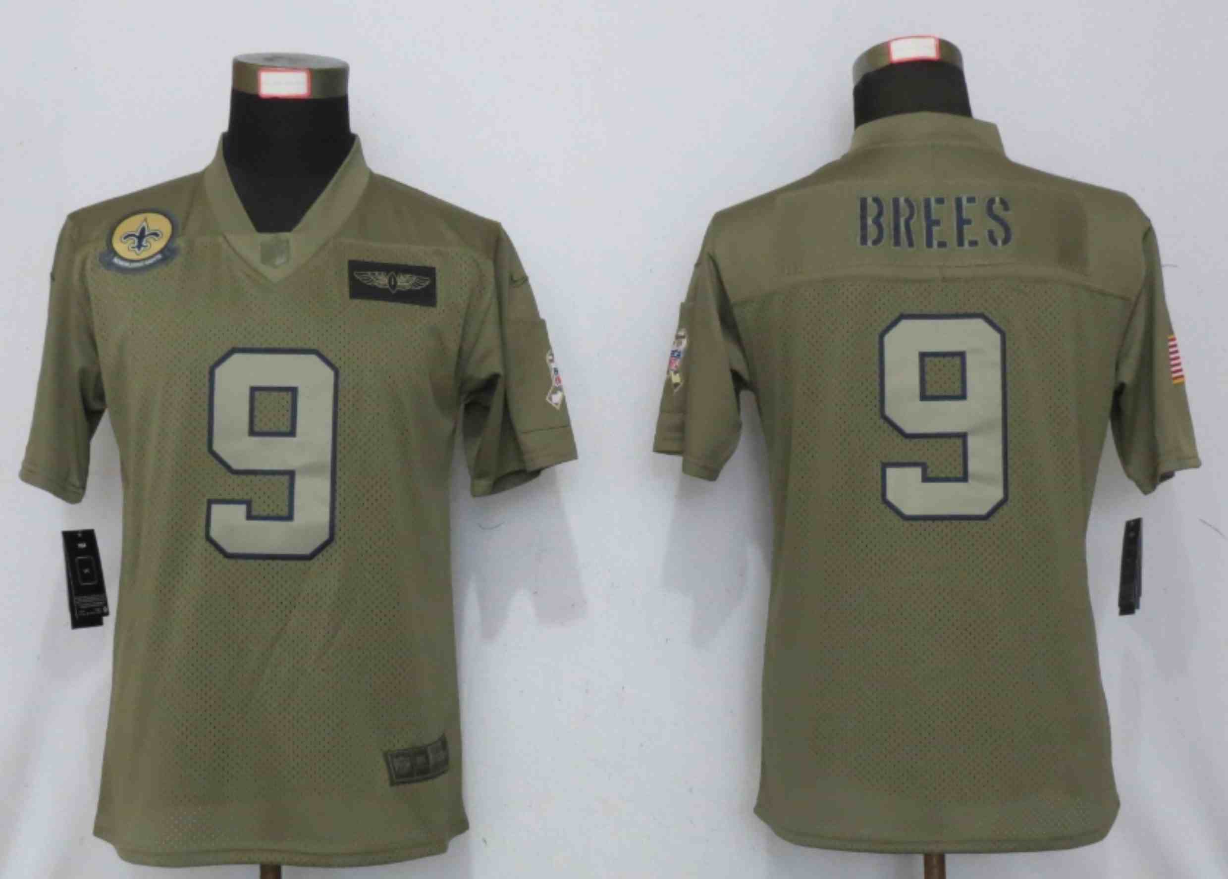 Women New Nike New Orleans Saints 9 Brees Nike Camo 2019 Salute to Service Elite Playe