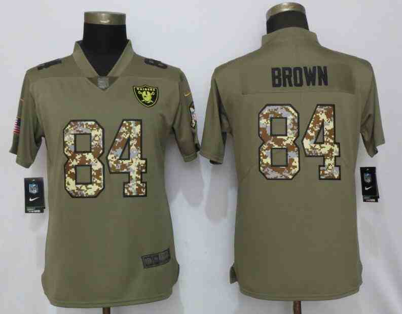 WomenNew Nike Oakland Raiders 84 Brown OliveCamo Carson 2017 Salute to Service Elite Player