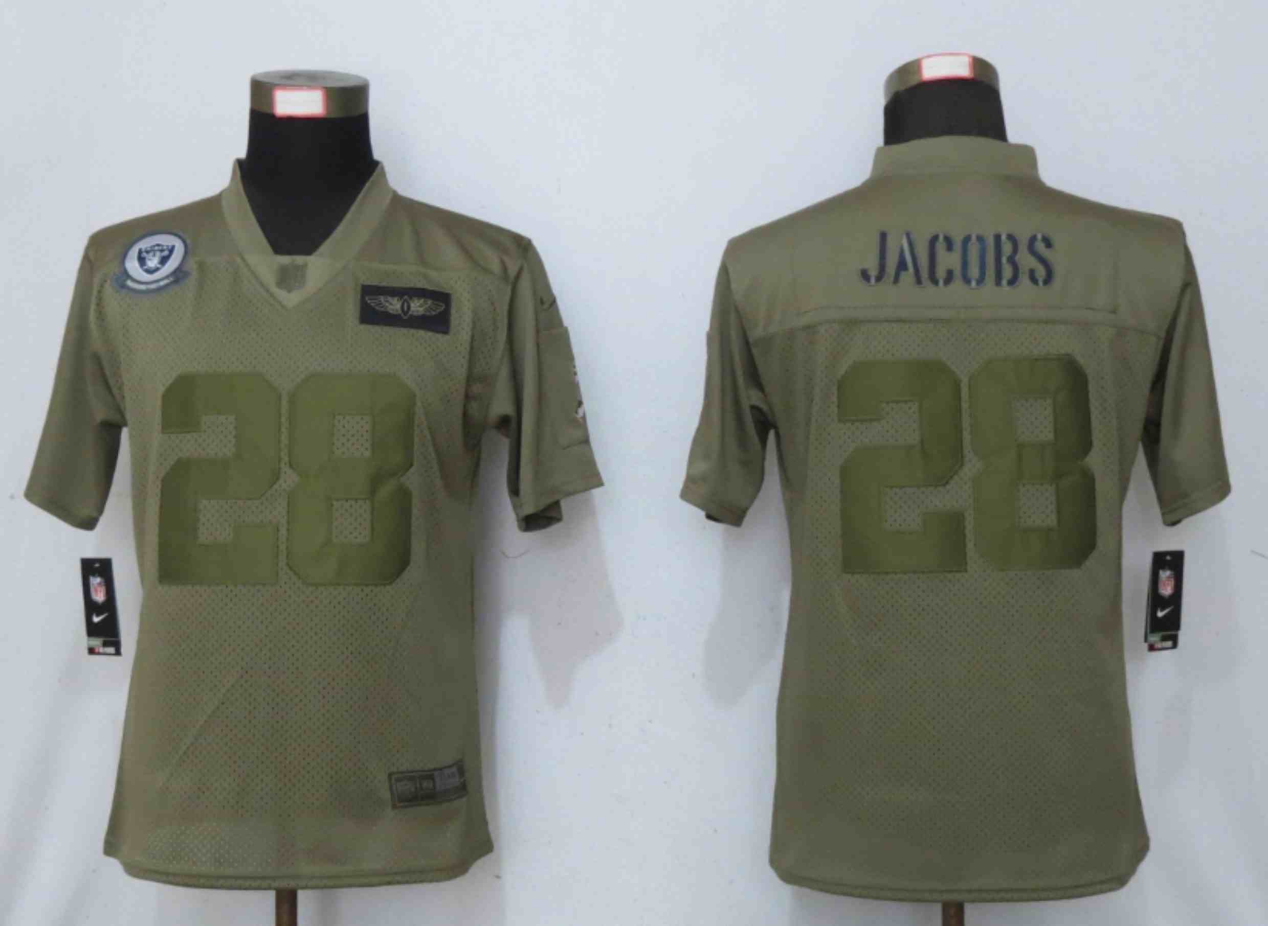 Women New Nike Oakland Raiders 28 Jacobs Nike Camo 2020 Salute to Service Elite Playe