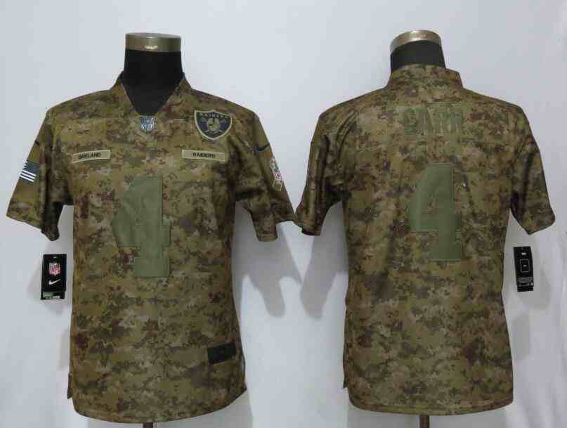 Women New Nike Oakland Raiders 4 Carr Nike Camo Salute to Service Limited Jersey